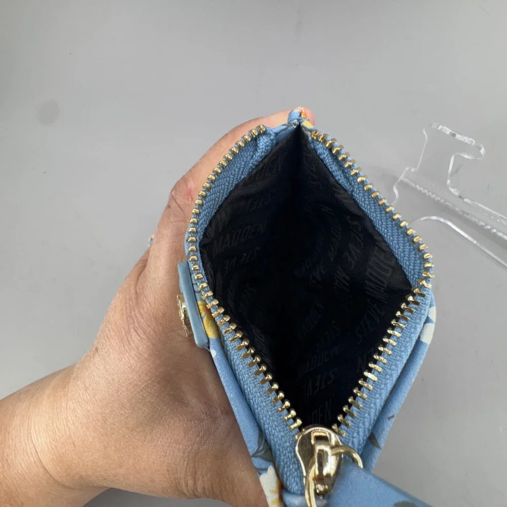 Steve Madden Floral Bifold Wallet OS Blue Cottagecore Coquette Small Zip Pouch